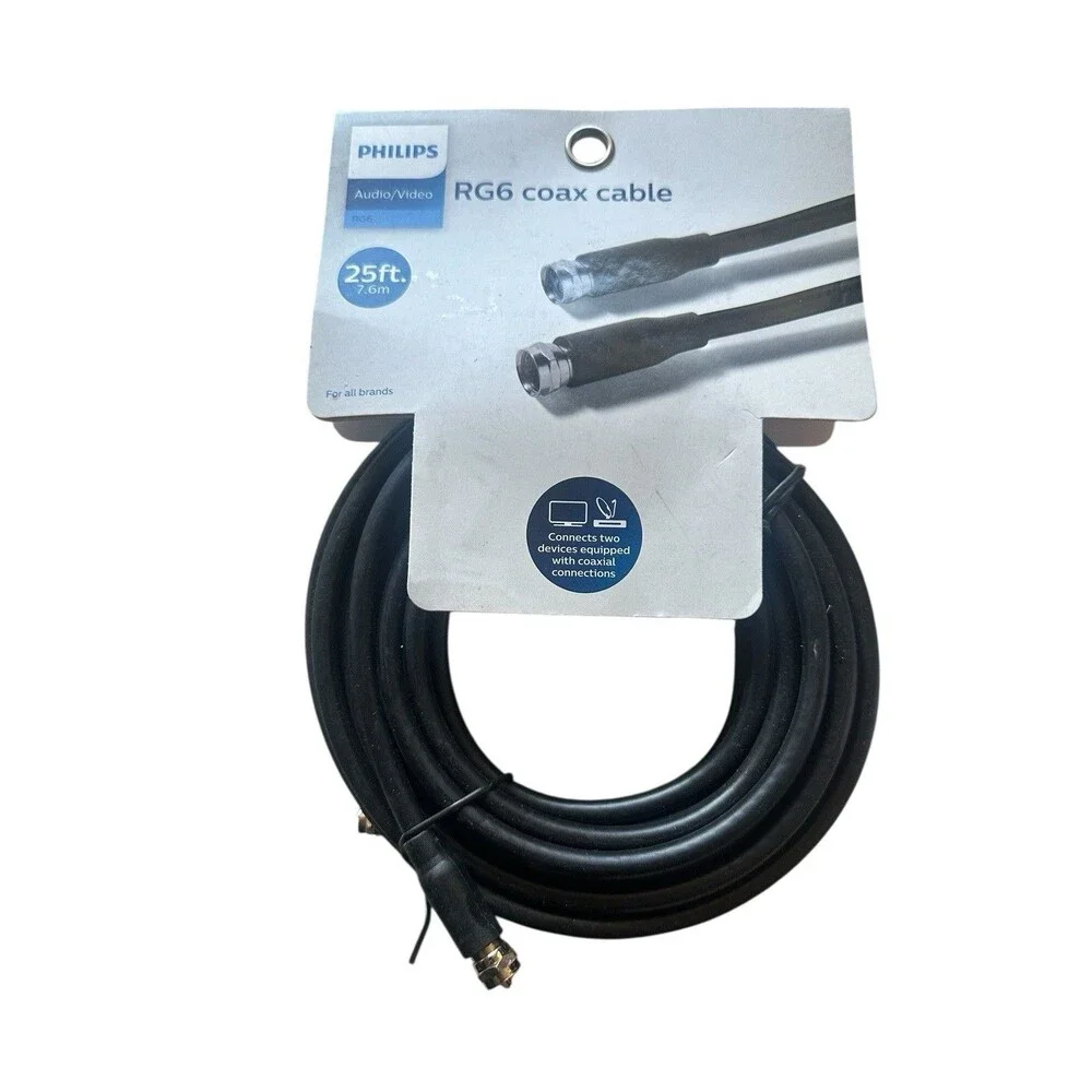 Philips 25' RG6 Coax Cable Black New in Package For All Brand NEW SWV2155H/37